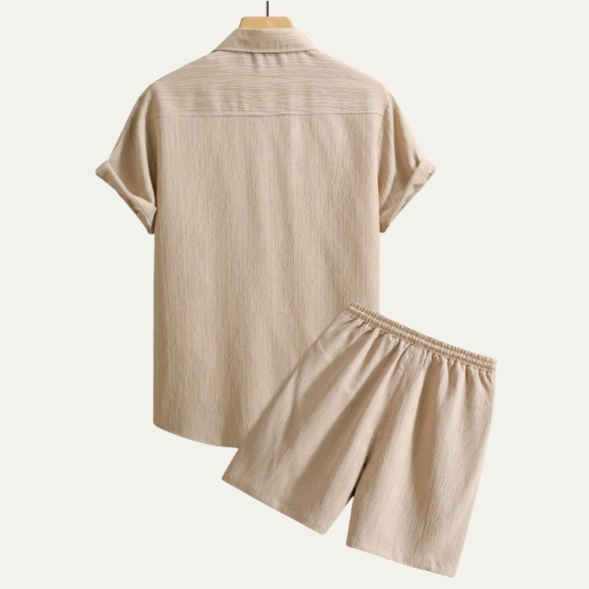 Men's Casual Button Up Shirt And Drawstring Shorts Set