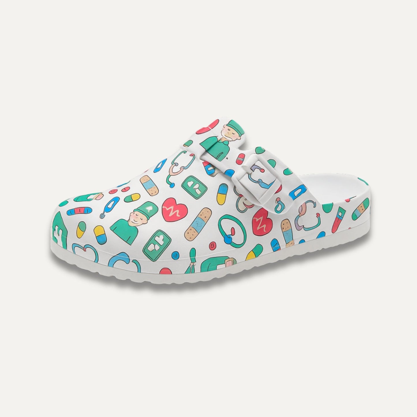 Women's Printed Clog Mules Adjustable Strap Lightweight EVA Nursing Shoes Work Slides