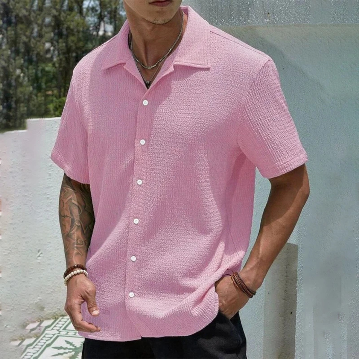 Men's Lightweight Button-Up Streetwear Shirt