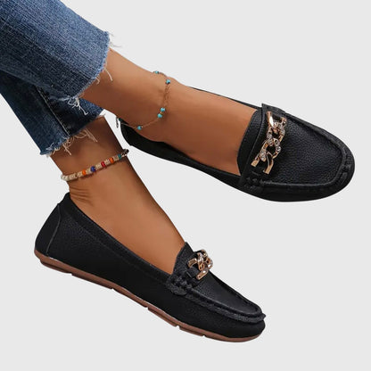 Women's Slip On Loafers Gold Chain Detail Flat Shoes