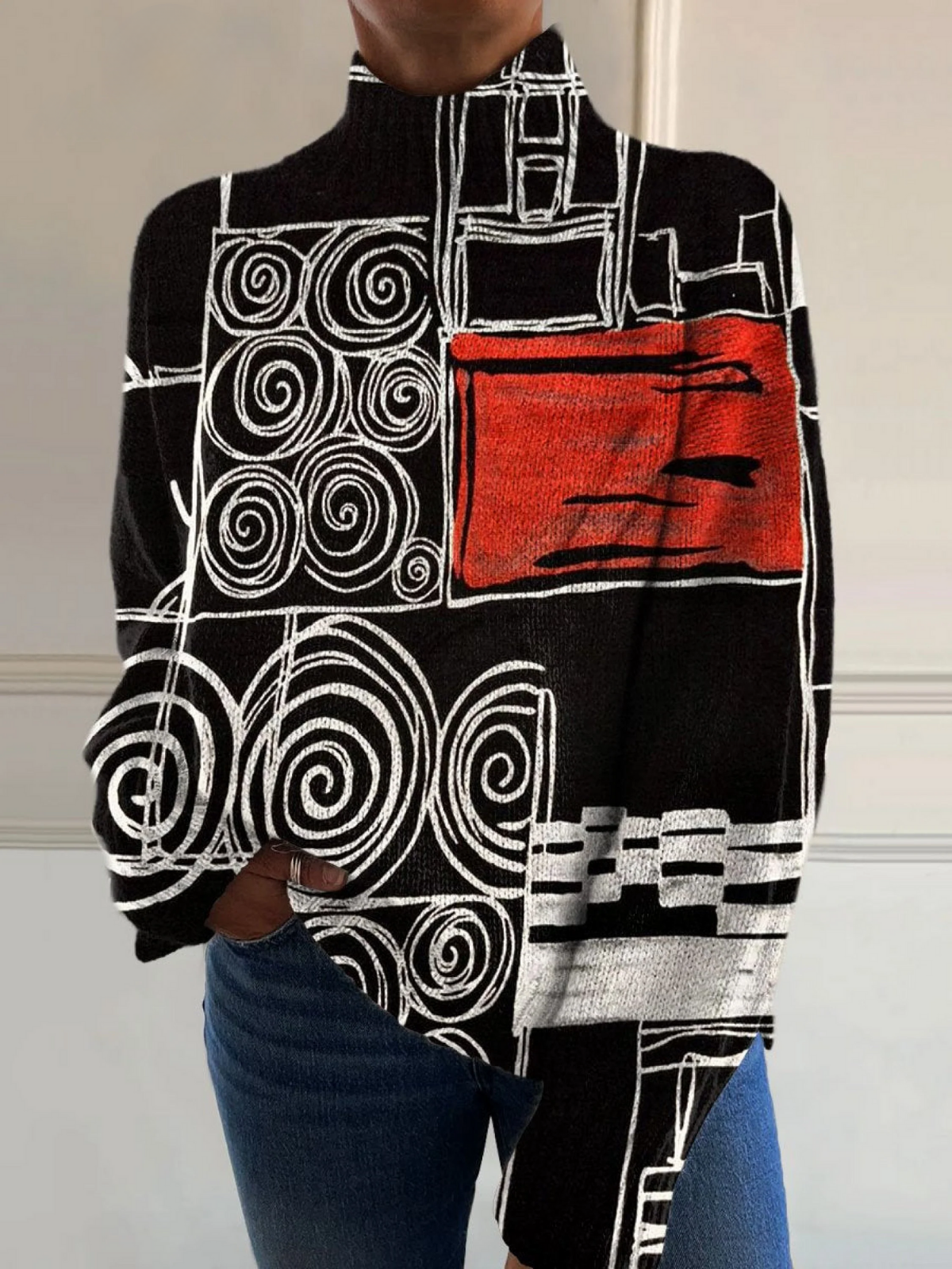 Calista | Abstract High-Neck Knit Sweater