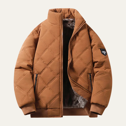 Men's Quilted Jacket Windproof Thermal Padded Fleece Lining