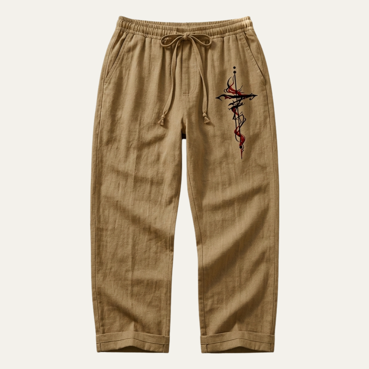 Men's Linen Wide Leg Drawstring Pants Lightweight Beige