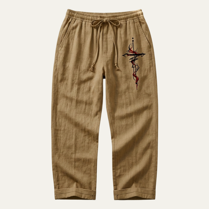 Men's Linen Wide Leg Drawstring Pants Lightweight Beige