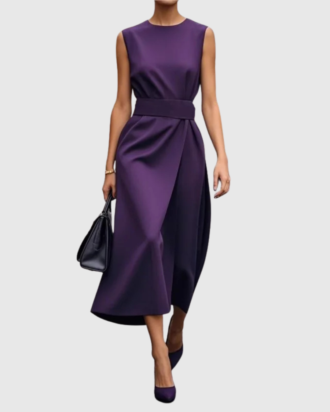 Vera Women's Sleeveless Midi Dress Round Neck Twist Waist