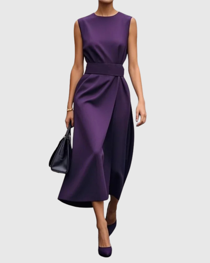 Vera Women's Sleeveless Midi Dress Round Neck Twist Waist