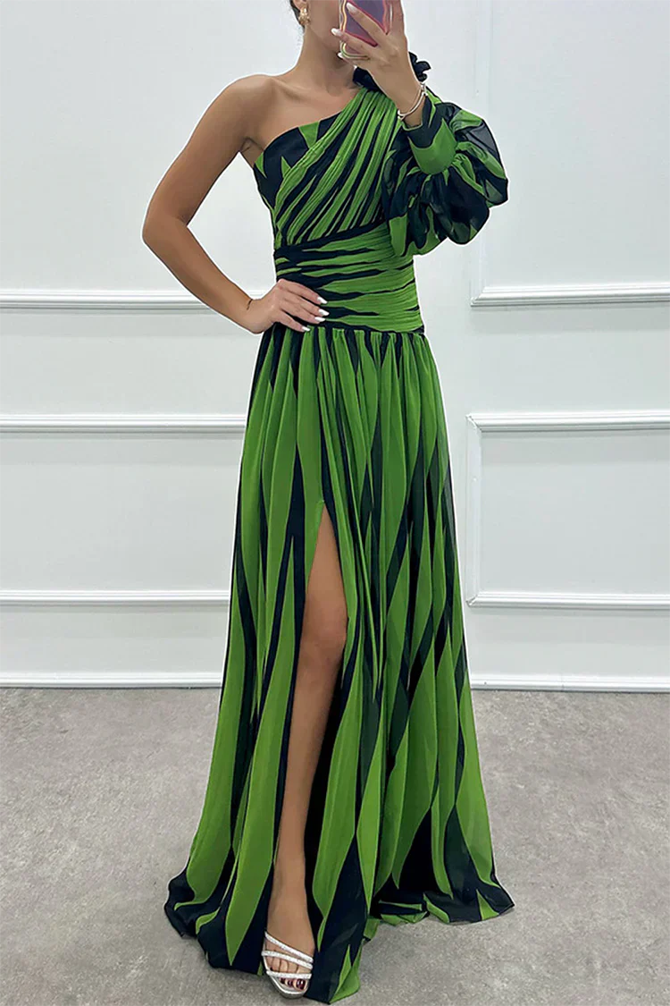 Women's Striped One Shoulder Maxi Dress