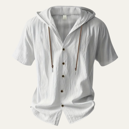 Men's Cotton Linen Hooded Casual Drawstring