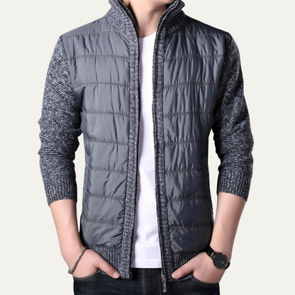 Men's Winter Puffer Jacket Zip Up Knit Sleeve