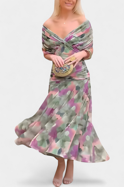 Off-Shoulder Drape Midi Dress