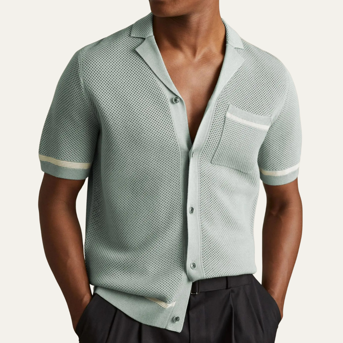 Men's Hollow Knit Cardigan Casual Shirt