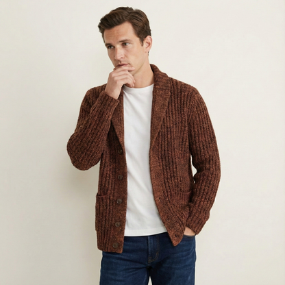 Men's Chunky Knit Cardigan Shawl Collar