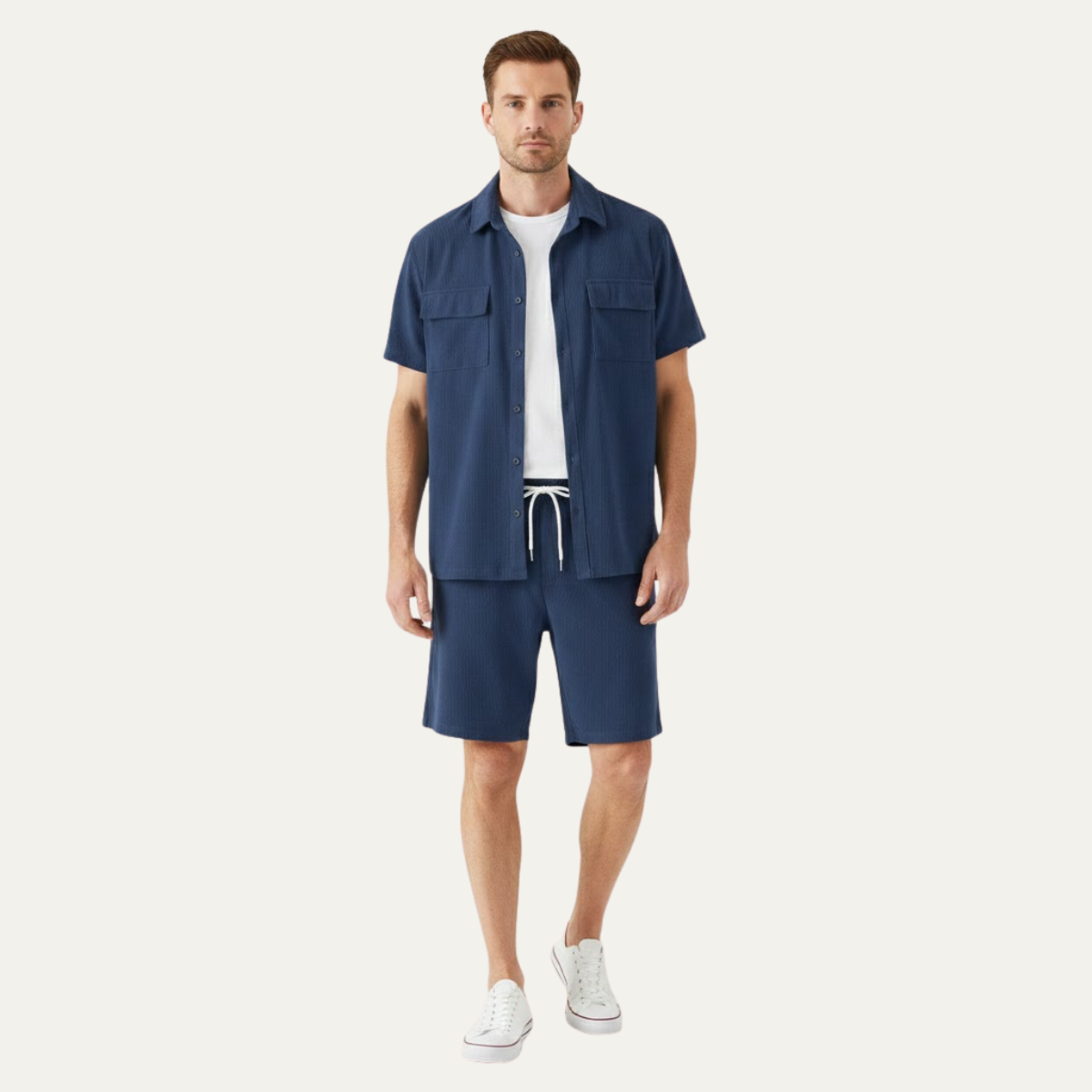 Men's Corduroy Summer Shirt And Shorts Set