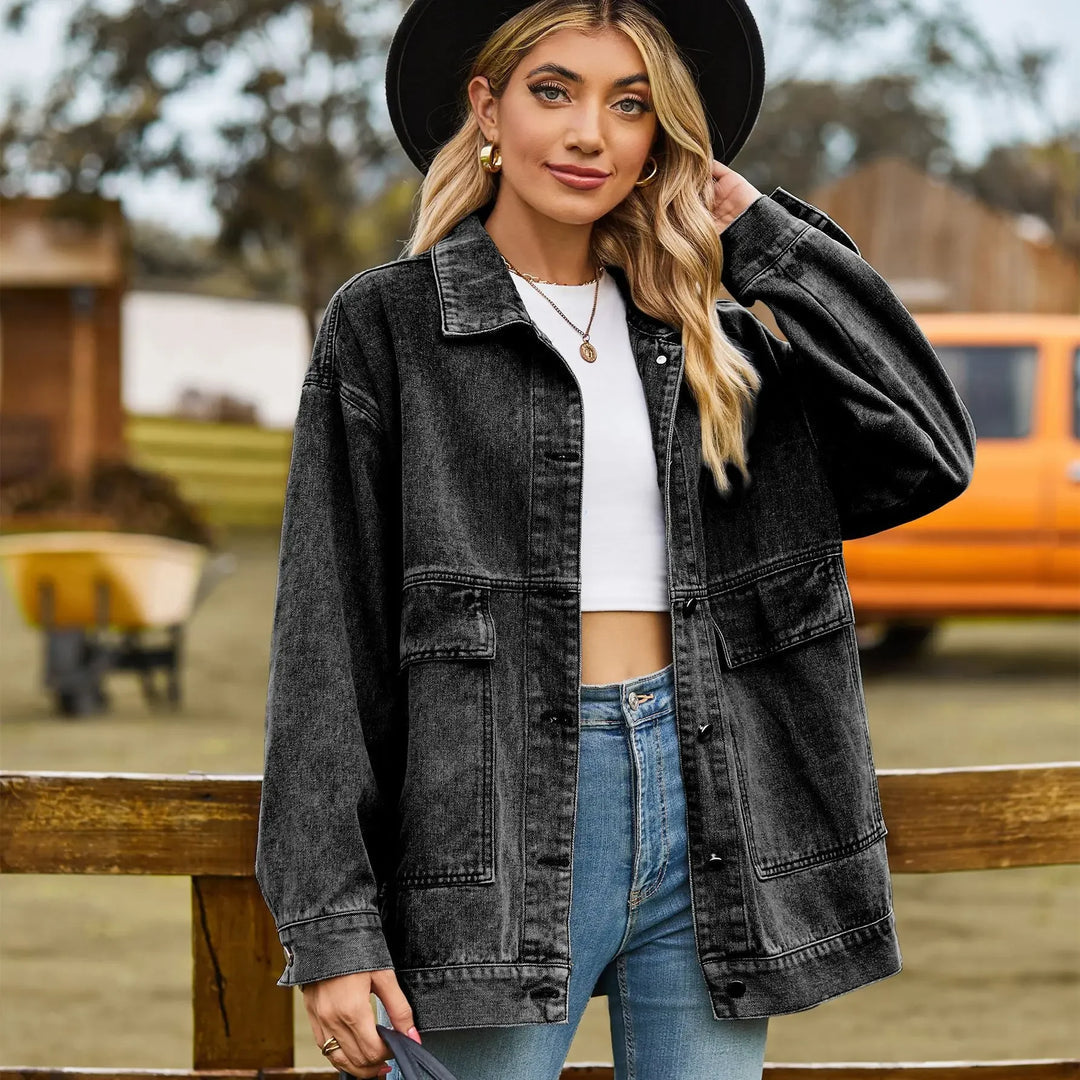 Women's Vintage Denim Jacket - Fashinoza