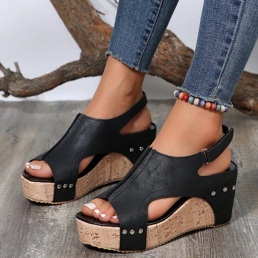 Women's Wedge Sandals Peep-Toe Comfortable Heel - Fashinoza