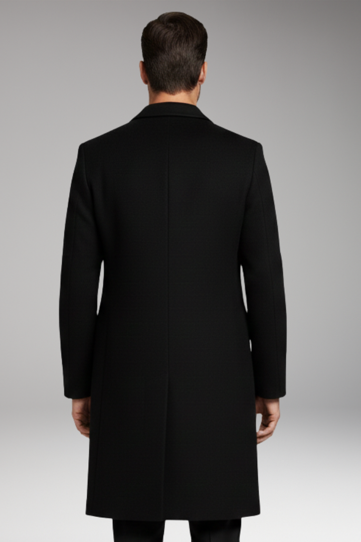 Men's Notched Lapel Long Coat Seam Pockets