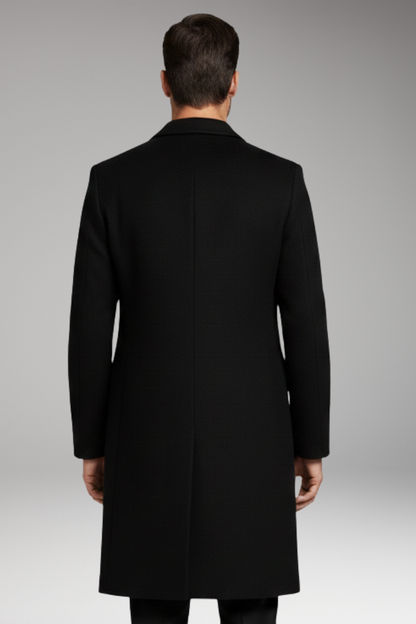 Men's Notched Lapel Long Coat Seam Pockets