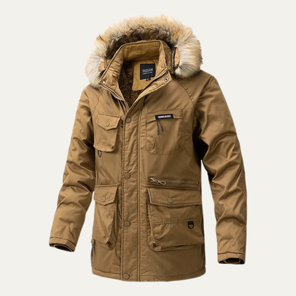 Men's Down Jacket Hooded Long Outdoor Multi Pocket