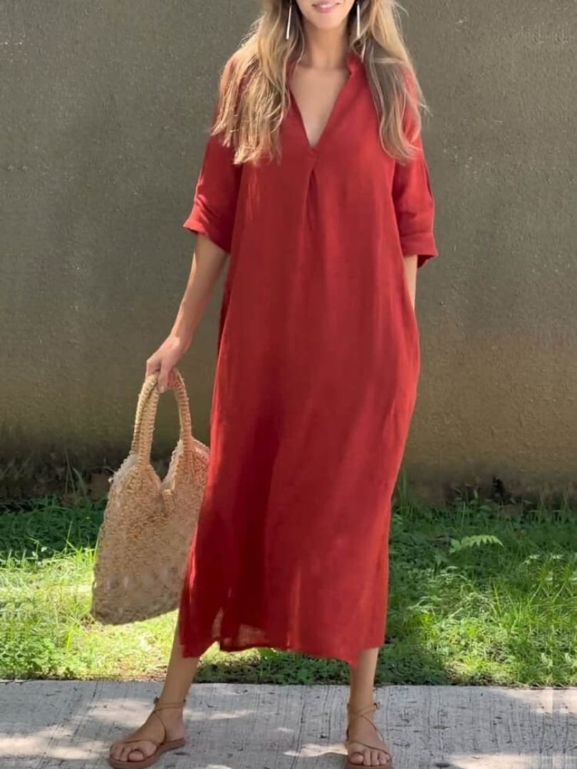 Women's Maxi Dress Cotton Elegant Floor Length