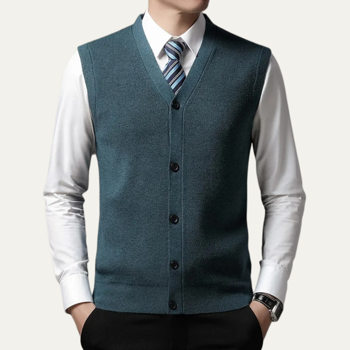 Men's Knit Waistcoat Smart Button Closure