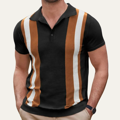 Men's Striped Knit Polo Shirt Casual Retro Style