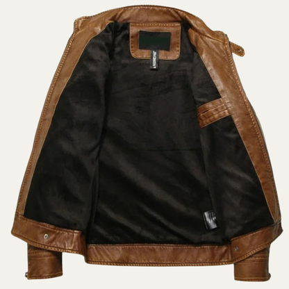 Men's Leather Biker Jacket Zip Up Classic Black