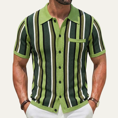 Men's Striped Polo Shirt Knit Retro Style