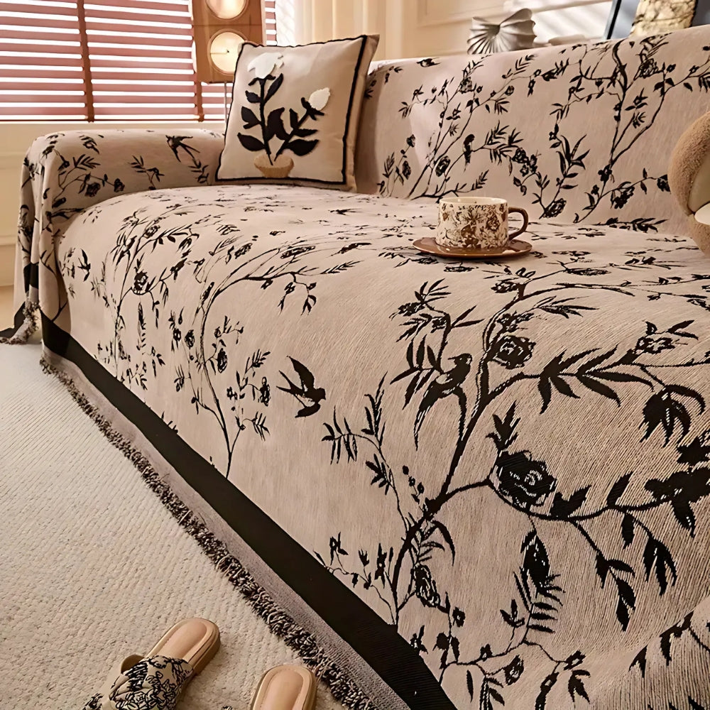 Floral Throw Blanket Fringed Trim