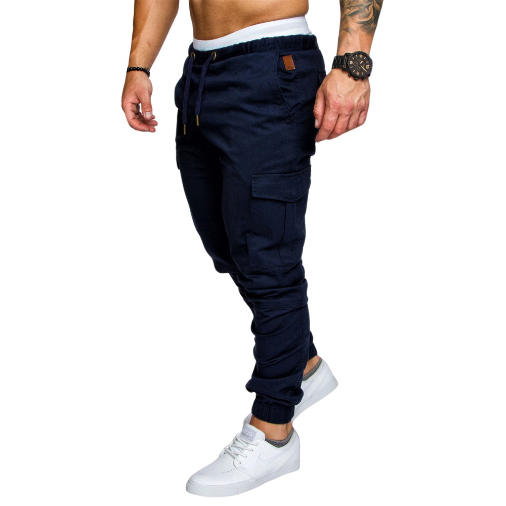 Men's Cargo Joggers Multi-Pocket Cotton Black