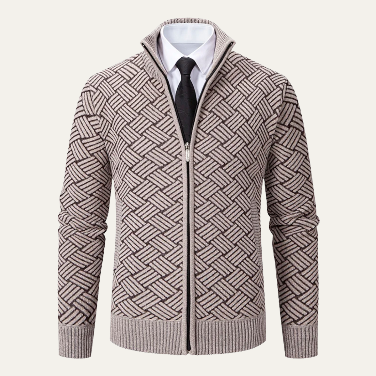Men's Thick Knitted Full Zip Fleece Lined Jacket - Fashinoza