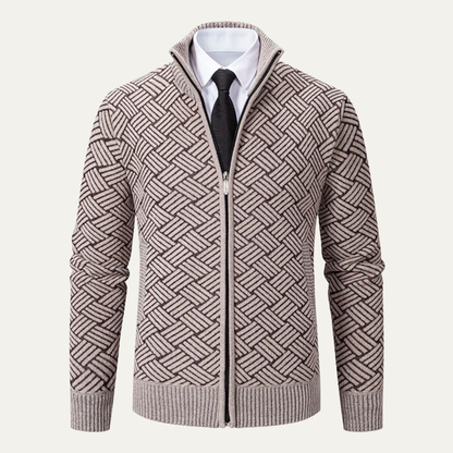 Men's Thick Knitted Full Zip Fleece Lined Jacket - Fashinoza