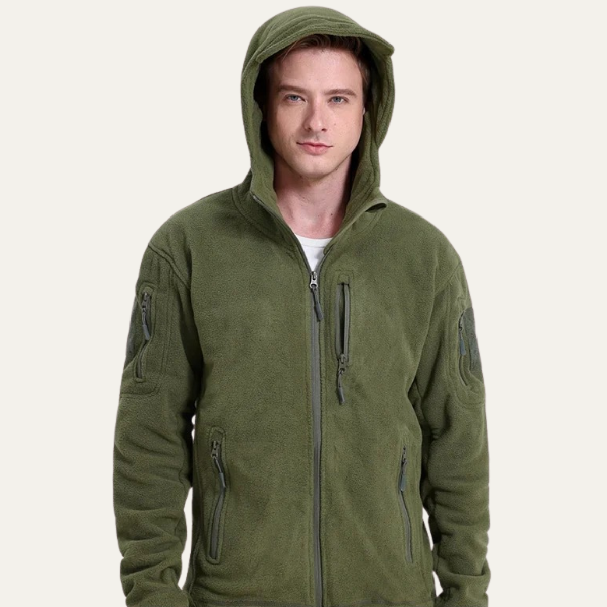 Men's Tactical Fleece Jacket With Hood And Pockets