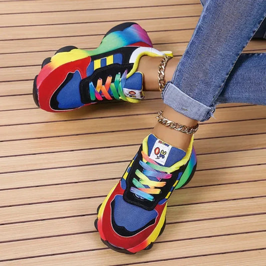 Women's Multicolor Platform Sneakers - Fashinoza