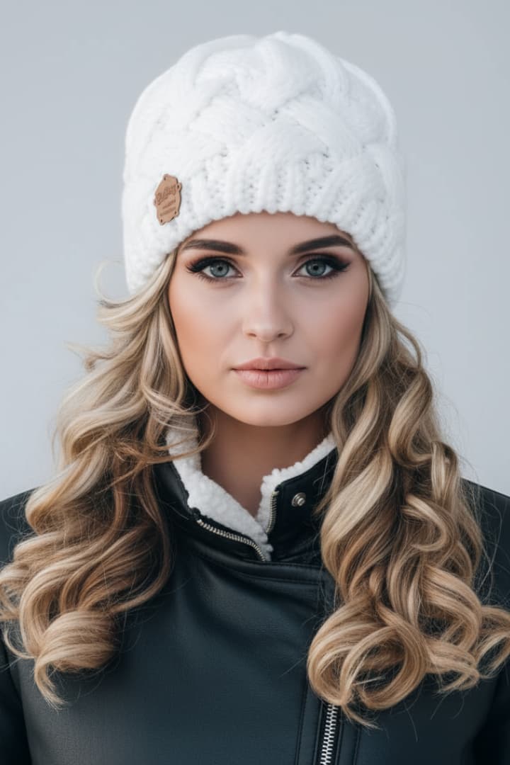 Women's Knit Hat Thick Weave Folded Edge