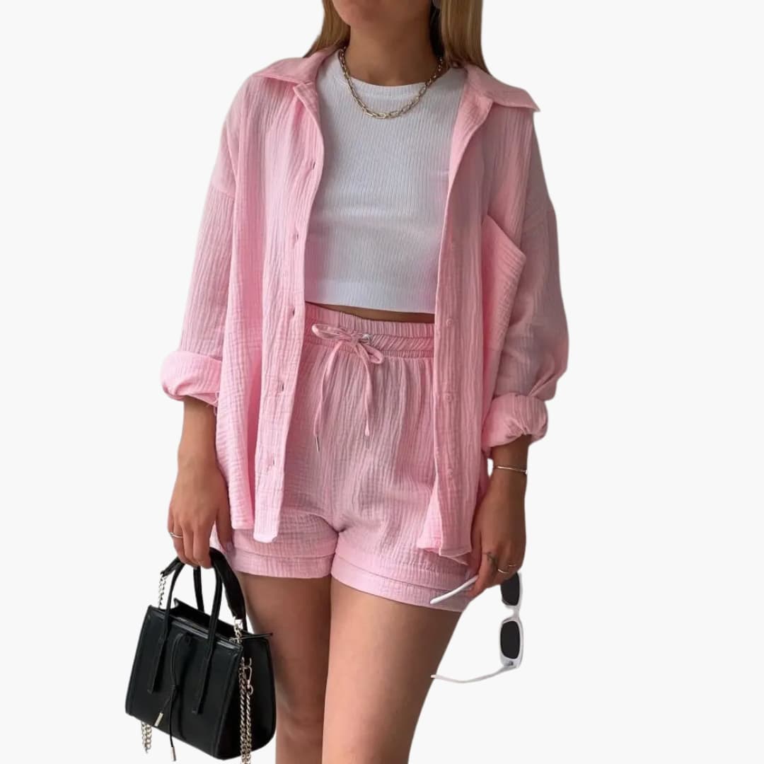 Women's Button Crop Shorts Set