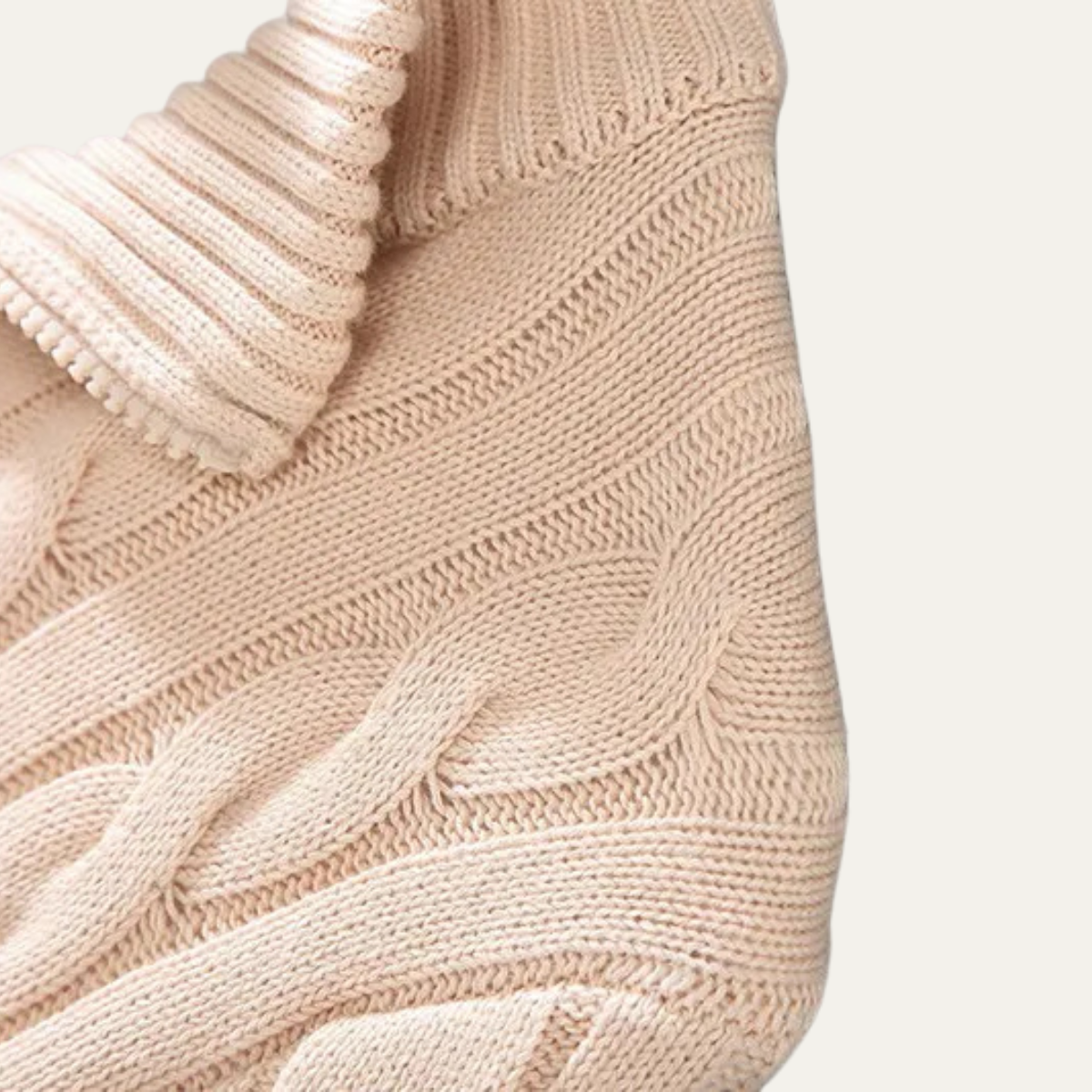 Men's Cotton Cable Knit Sweater Half Zip Natural