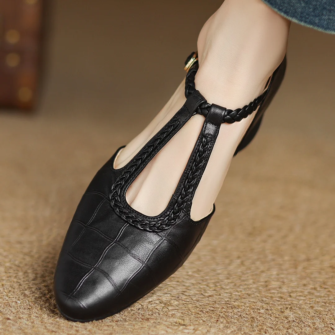 Women's Leather Mary Jane Flats Pointed Toe