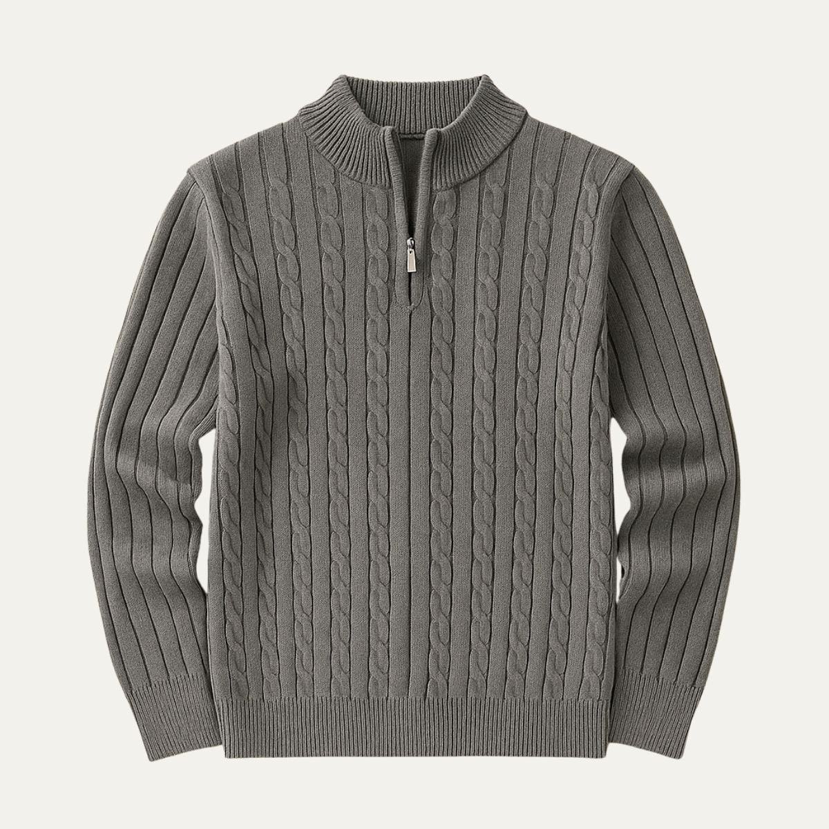 Wells Men's Cable Knit Quarter Zip Sweater - Fashinoza