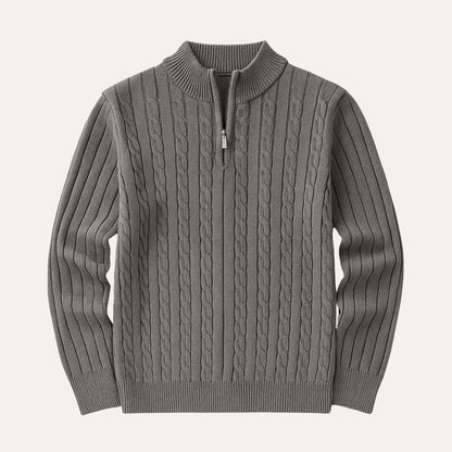 Wells Men's Cable Knit Quarter Zip Sweater - Fashinoza