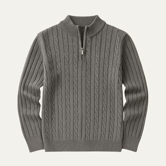 Wells Men's Cable Knit Quarter Zip Sweater - Fashinoza