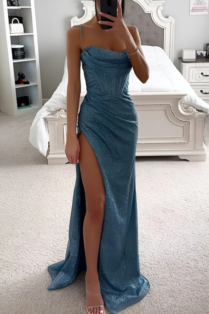 Women's Evening Dress Spaghetti Strap High Split Floor Length