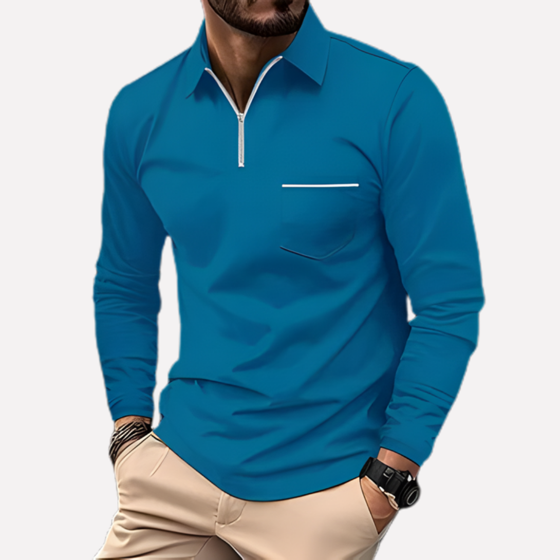 Men's Polo Shirt Long-Sleeve Cotton Chest Pocket