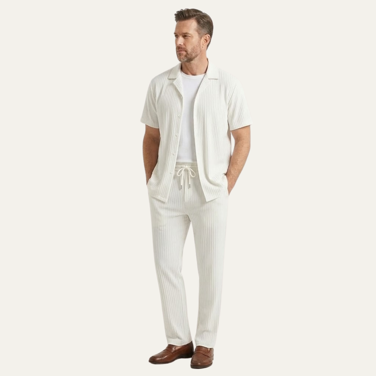 Men's Linen Shirt And Pants Set Lightweight