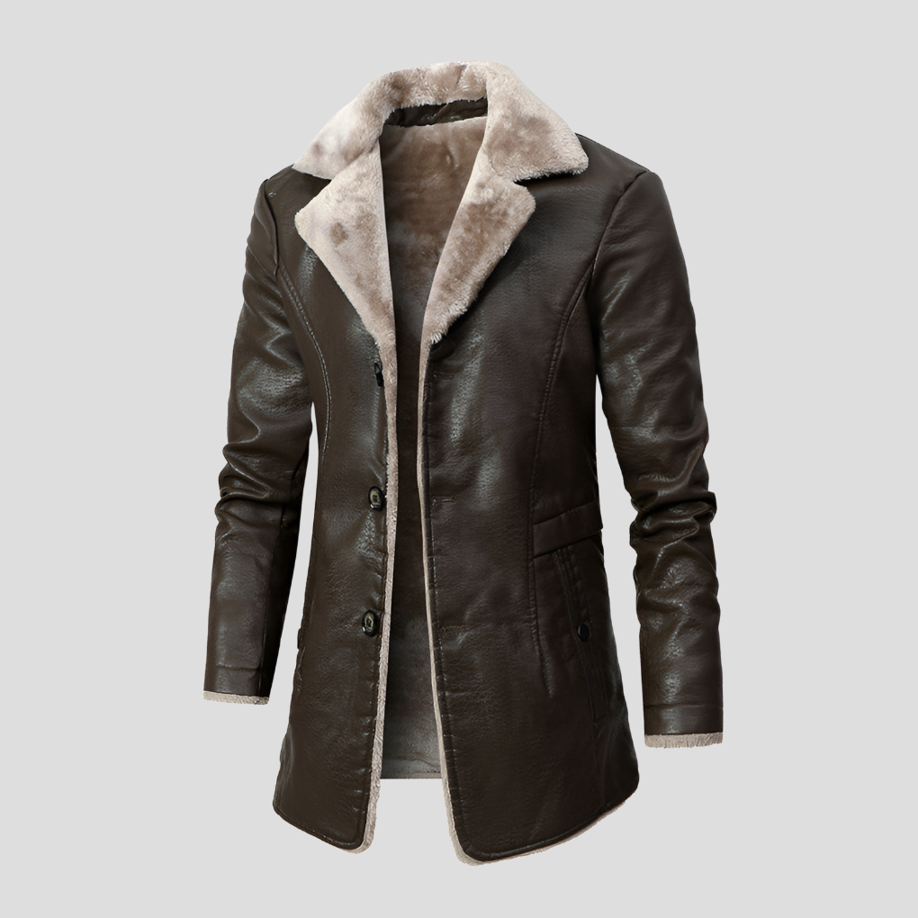 Men's Leather Coat Shearling Lined Brown