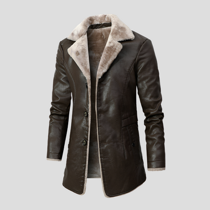 Men's Leather Coat Shearling Lined Brown