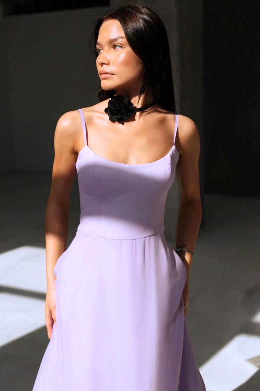 Ruffled Hem Spaghetti Strap Midi Dress