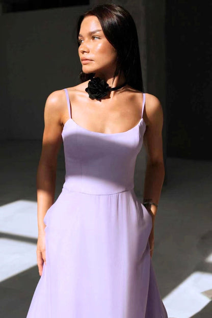 Ruffled Hem Spaghetti Strap Midi Dress