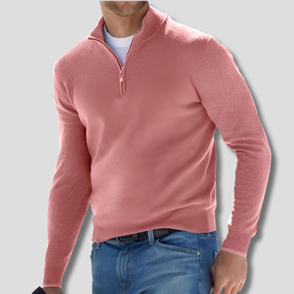 Men's Cotton Knit Pullover Zipper Collar