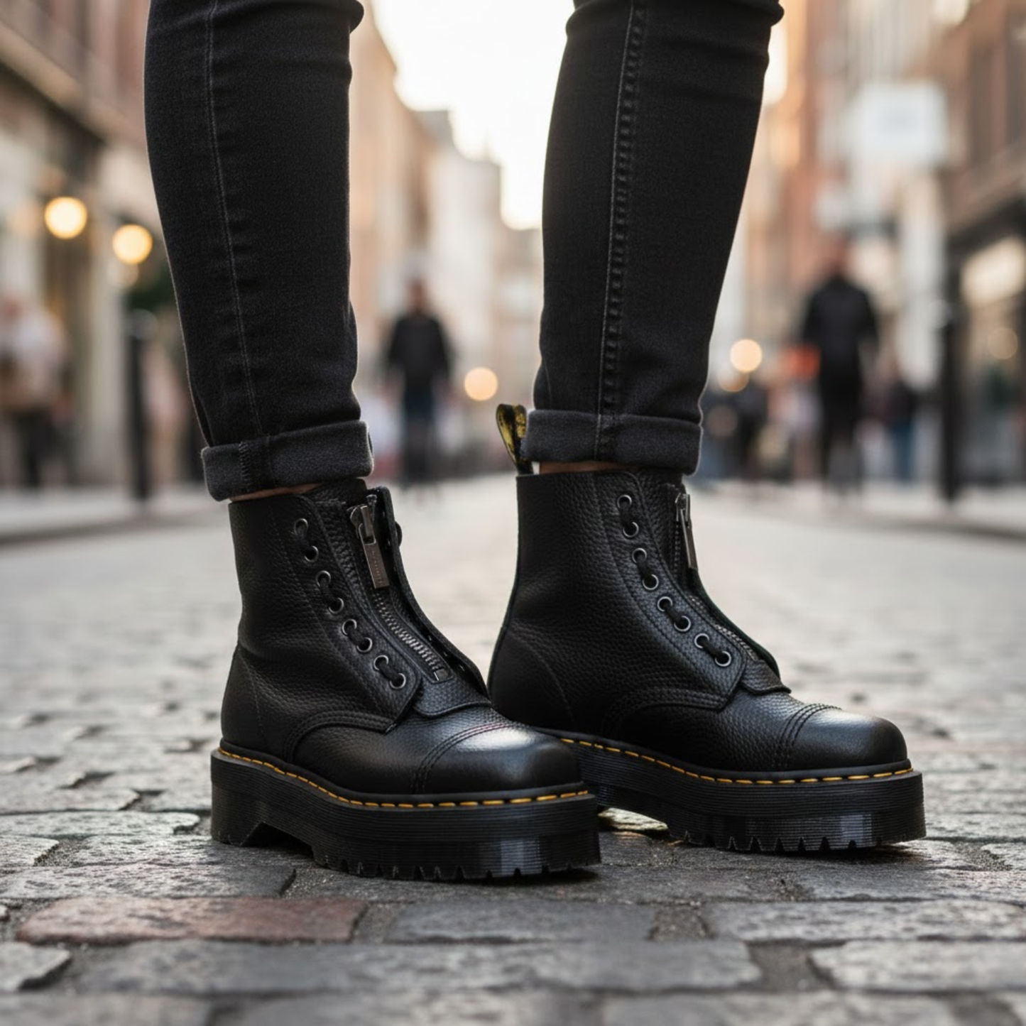 Women's Genuine Leather Platform Boots Front Zipper Fashion Punk Luxury Winter Motorcycle Shoes