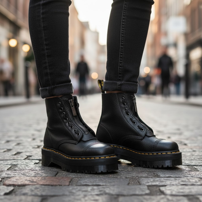 Women's Genuine Leather Platform Boots Front Zipper Fashion Punk Luxury Winter Motorcycle Shoes
